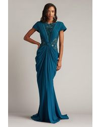 Tadashi Shoji - Julina Draped Overlay Embroidered Gown-Cerln - Lyst