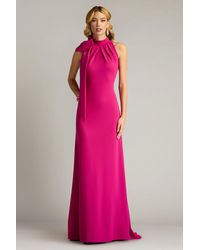 Tadashi Shoji - Sims Taffeta Shoulder Bow Halter Gown Hibiscus - Lyst