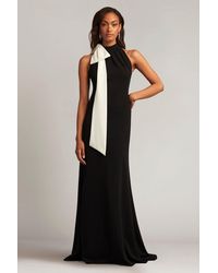 Tadashi Shoji - Sims Shoulder Bow Halter Gown-Bk/Iv - Lyst