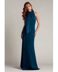 Tadashi Shoji - Sims Taffeta Shoulder Bow Halter Gown-Cerln - Lyst