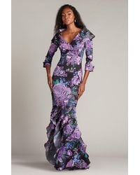 Tadashi Shoji - Blythe Floral Portrait Collar Gown -Bkpfl - Lyst