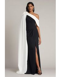 Tadashi Shoji - Romi One-Shoulder Bow Cape Gown-Bk/Iv - Lyst