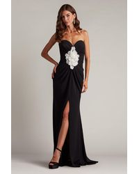 Tadashi Shoji - Sirota Center-Front Ruffle Gown-Bk/Iv - Lyst