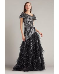 Tadashi Shoji - Cosmina Stardust Motif Ruffle Gown-Sl/Bk - Lyst