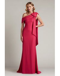 Tadashi Shoji - Cassia Bow-Shoulder Crepe Gown-Fucha - Lyst
