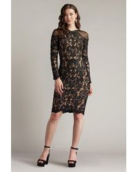 Tadashi Shoji - Nerra Embroidered Illusion Dress-Bk/Nd - Lyst