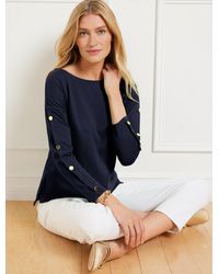 Talbots - Button Sleeve Crewneck T-shirt - Lyst