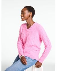 Talbots - Cable Knit V-neck Sweater - Lyst