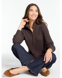 Talbots - Cable Knit Full-zip Cardigan Sweater - Lyst
