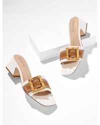 Talbots - Kathryn Buckle Speckled Canvas Vachetta Block Heel Sandals - Lyst