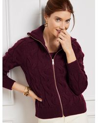Talbots - Cable Knit Zip Front Cardigan Sweater - Lyst