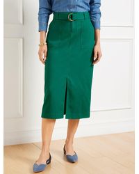 Talbots - Belted Twill Midi Skirt - Lyst