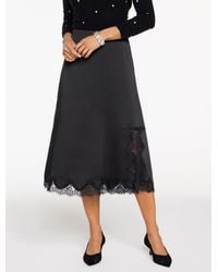 Talbots - Lace Trim Satin Midi Skirt - Lyst