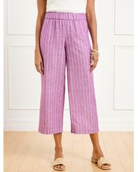 Talbots - Wide Crop Washed Linen Pull-on Pants - Lyst