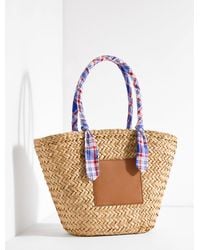 Talbots - Fresh Madras Scarf Straw Tote - Lyst