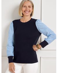 Talbots - Woven Sleeve Crewneck Sweater Pullover - Lyst