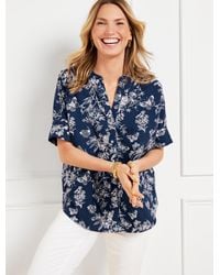 Talbots - Band Collar Button Front Poplin Shirt - Lyst
