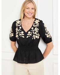 Talbots - Embroidered Sleeve Linen Cotton Top - Lyst