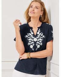 Talbots - Embroidered Gauze Ruffle Neck Top - Lyst