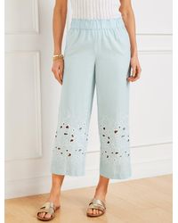 Talbots - Wide Crop Pull-on Embroidered Washed Linen Pants - Lyst