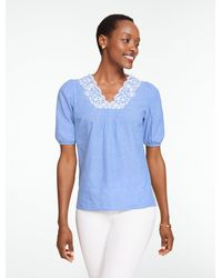 Talbots - Embroidered Short Sleeve Linen Top - Lyst