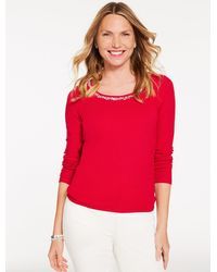 Talbots - Embellished Ribbed Scoop Neck T-shirt - Lyst
