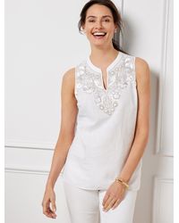 Talbots - Embellished Linen Cotton Shell Sweater - Lyst