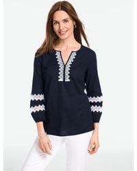 Talbots - Lace Trim Linen Blend Top - Lyst