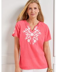 Talbots - Embroidered Gauze Ruffle Neck Top - Lyst
