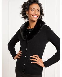 Talbots - Faux Fur Trim Sweater Jacket - Lyst
