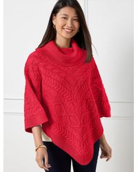 Talbots Cable Knit Triangle Poncho - Red