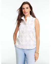 Talbots - Embroidered Ruffle Neck Top - Lyst