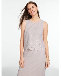 Talbots - Embroidered Button Back Linen Blend Shell Sweater - Lyst