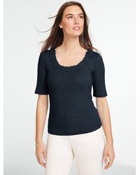 Talbots - Lace Trim V-neck Ribbed Top - Lyst