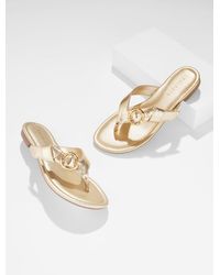 Talbots - Gia Buckle Metallic Thong Sandals - Lyst