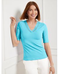 Talbots - Lace Trim V-neck T-shirt - Lyst