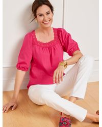 Talbots - Lace Trim Square Neck Top - Lyst