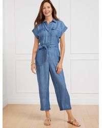 Talbots - Denim Tie Waist Jumpsuit Dress - Lyst