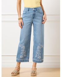 Talbots - High Waist Wide Crop Embroidered Jeans - Lyst