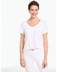 Talbots - Beaded Linen Blend V-neck T-shirt - Lyst
