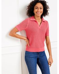 Talbots - Pointelle Stitch Polo Sweater - Lyst