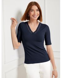 Talbots - Lace Trim V-neck T-shirt - Lyst