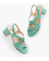 Talbots - Millie Straps Block Heel Washed Linen Sandals - Lyst