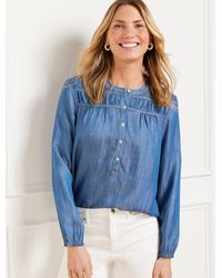 Talbots - Denim Smocked Short Popover Shirt - Lyst