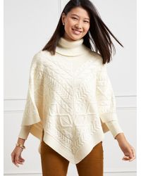 Talbots Plus Size Cable Knit Triangle Poncho - Natural