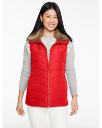 Talbots - Faux Fur Collar Down Puffer Vest - Lyst