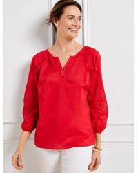 Talbots - Embroidered Sleeve Voile Top - Lyst