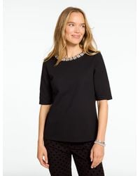 Talbots - Polished Ponte Jewel Neck Elbow Sleeve Top - Lyst