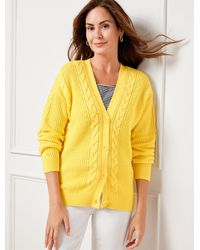 Talbots - Cable Knit V-neck Cardigan Sweater - Lyst