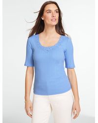 Talbots - Lace Trim V-neck Ribbed Top - Lyst